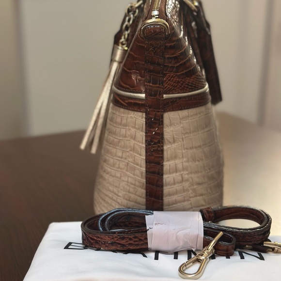 Brahmin Brown and Tan Crocodile Embossed Satchel - Picture 8 of 8